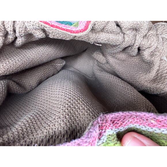 Vtg Style Boho Shoulder Bag Striped Multicolored Fringed Wood Accent Jute Straps - Picture 7 of 12